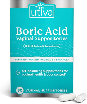Szio+ Utiva Boric Acid Suppositories for Women - pH Balance - Feminine Care - 600mg Boric Acid to Lower pH and Support Vaginal Health, BV Treatment for Women, 30 Vaginal Suppositories Szio+ buy supplements canada