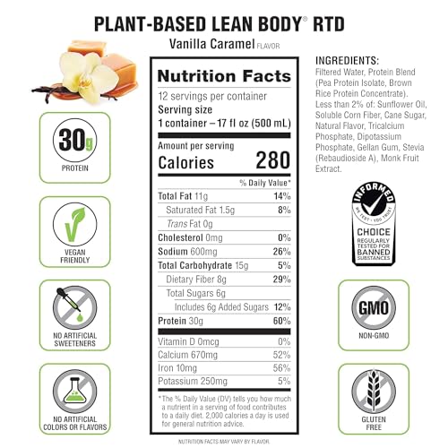 Lean Body Ready-to-Drink, Plant-Based Vegan Vanilla Caramel Protein Shake, 30g Protein Labrada buy supplements canada