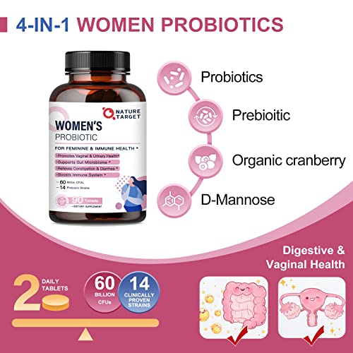 Probiotics-for-Women, Probiotics and Prebiotics, Cranberry and D-Mannose, 50-Billion NATURE TARGET buy supplements canada