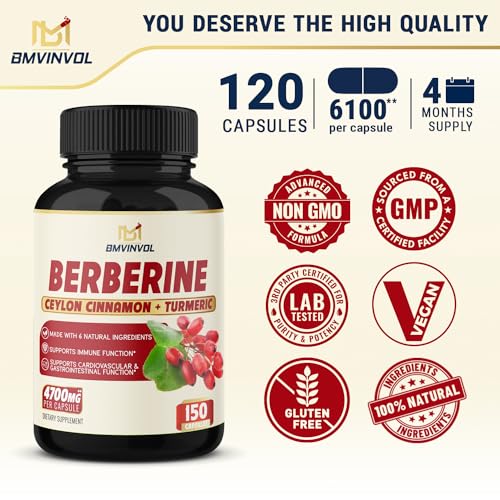 BMVINVOL Premium Berberine HCl 6-in1 Equivalent 6100mg - 120 Capsules - Plus Ceylon BMVINVOL buy supplements canada
