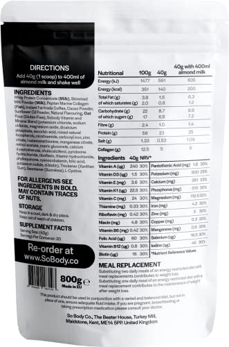 CollaSlim, Meal Replacement Shake with Added Collagen, Vitamins and Minerals, 800g, Balanced Meal Shake, Healthy Shake, Coffee Diet Shake. So Body Co buy supplements canada
