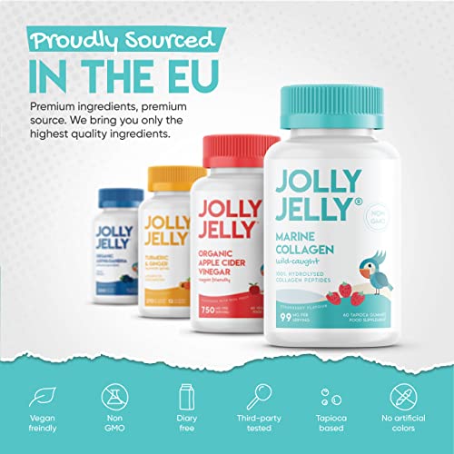 Marine Collagen Gummies by Jolly Jelly® - Wild-Caught Marine Collagen Tapioca Gummies - Type 1 Hydrolysed Collagen - Strawberry Flavour - 60 Gummies. JOLLY JELLY buy supplements canada