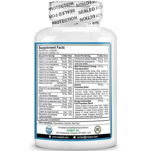 Multivitamin for Men with 38 Key Nutrients, B Complex, D3, A, C, Zinc, Magnesium, Calcium, Asian Ginseng, Ashwagandha, Turmeric for Bones, Muscle NuBest buy supplements canada