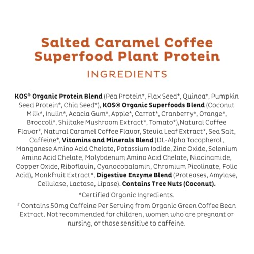 KOS Organic Vegan Protein Powder with 50mg Caffeine, Salted Caramel Coffee KOS buy supplements canada