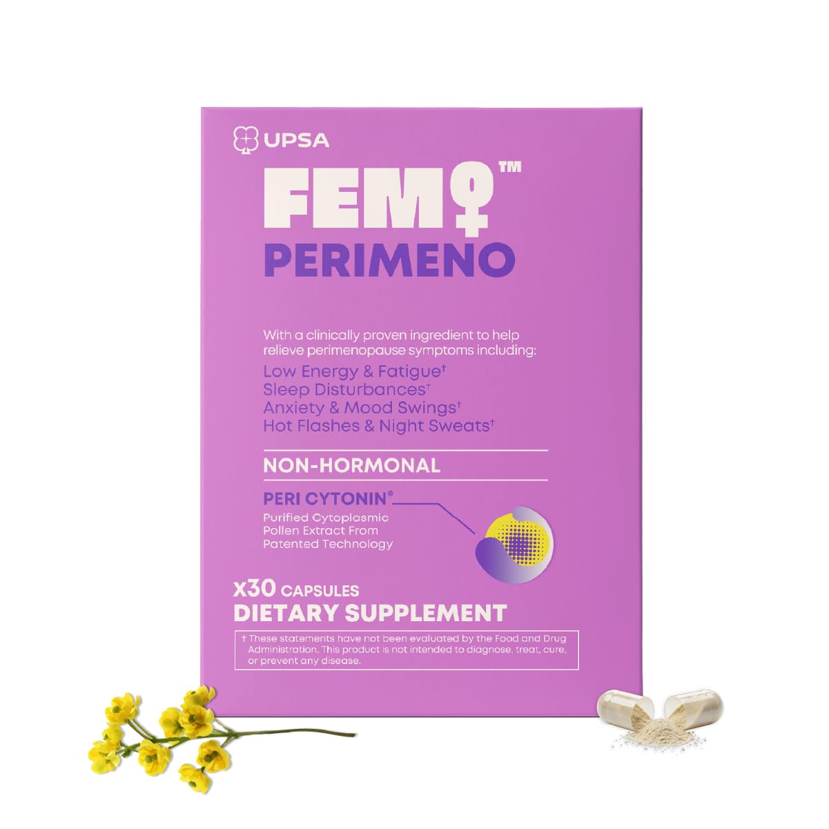 Upsa FEM Perimeno Perimenopause Supplements for Women - Non-Hormonal Pre-Menopause Support for Hot Flashes, Night Sweats, Mood, Sleep & Low Energy - 30 Capsules Upsa buy supplements canada
