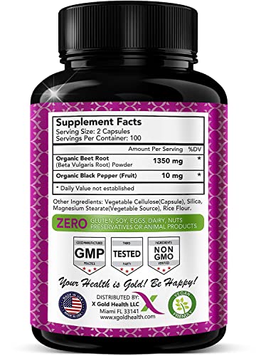 Organic Beet Root Powder 1350mg 200 Veggie caps Superfood Nitric Oxide Strongest X Gold Health buy supplements canada