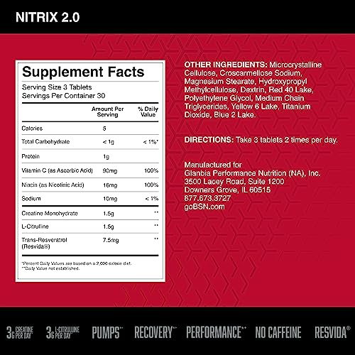BSN NITRIX 2.0 - Nitric Oxide Precursors, 3g Creatine, 3g L Citrulline - Supports Workout BSN buy supplements canada
