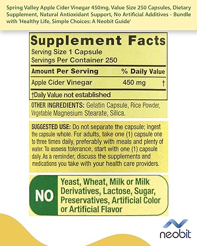 Spring Valley Apple Cider Vinegar 450mg, Value Size 250 Capsules, Dietary Supplement Neobit buy supplements canada