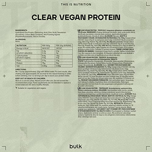 Bulk Clear Vegan Protein, Protein Powder Shake, Tropical, 300 g Bulk buy supplements canada