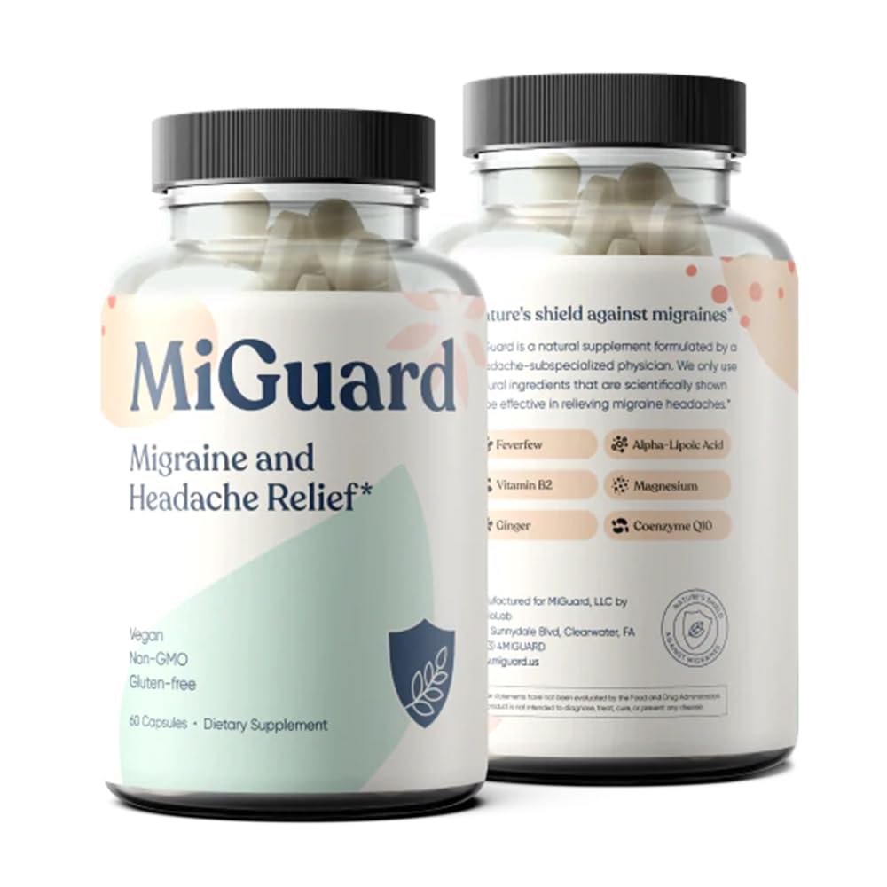 Headache and Migraine Relief Supplements - Drug Free Migraine Prevention Supplement - Natural Supplements for Migraine Headaches - Helps Reduce Frequency & Severity (60 Capsules) MIGUARD buy supplements canada