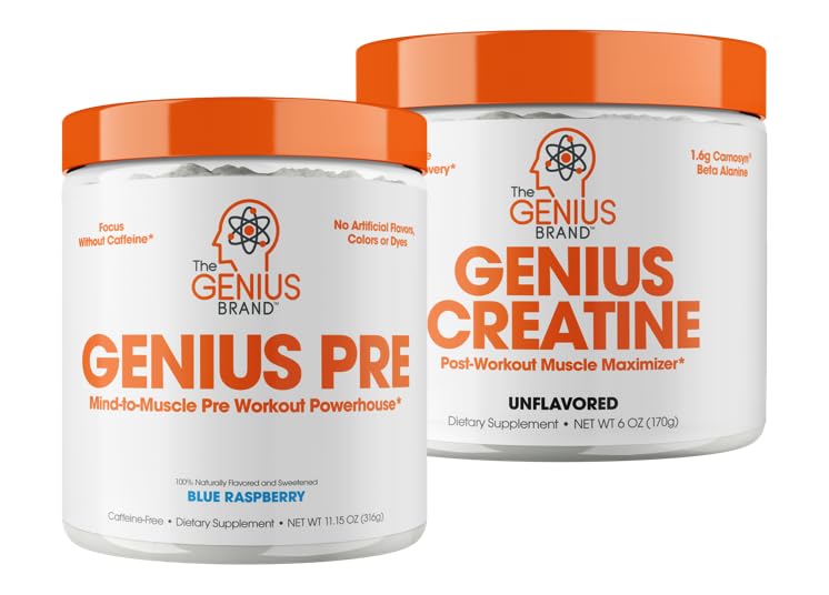 Genius Pre Workout Powder, Blue Razz, and Genius Micronized Creatine Monohydrate The Genius Brand buy supplements canada