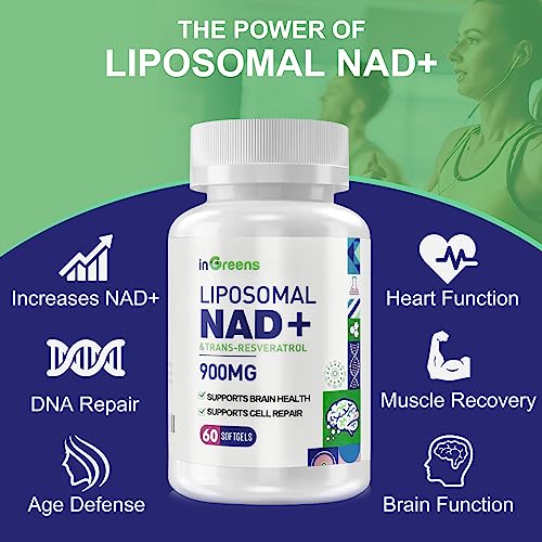 inGreens 900mg Liposomal NAD+ Supplement with 300mg Trans Resveratrol - Superior Absorption, Replaces NMN, Boost NAD+ for DNA Repair, Energy & Longevity, Aging Defense, 60 Softgels inGreens buy supplements canada