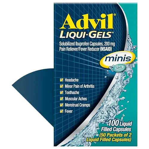 Advil Liqui-Gels minis Pain Reliever and Fever Reducer, Pain Medicine for Adults with Ibuprofen 200mg for Pain Relief - 50x2 Liquid Filled Capsules Advil buy supplements canada