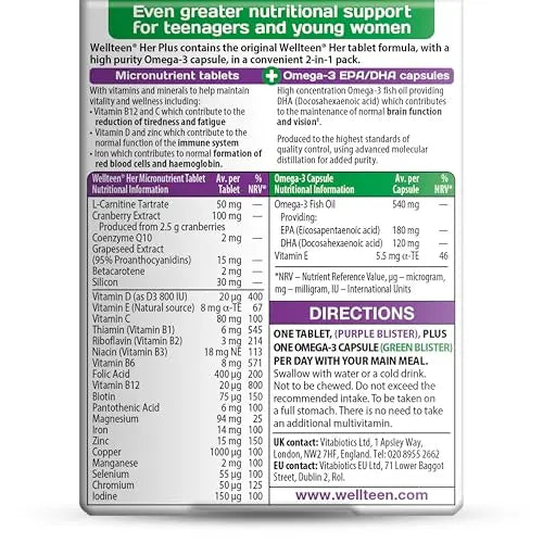 Vitabiotics Wellteen Her Plus Omega-3 - Advanced Nutritional Support for Teenagers and Young Women Ages 13-19 Wellteen buy supplements canada