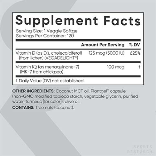 Sports Research Vitamin D3 + K2 with 5000iu of Plant-Based D3 & 100mcg of Vitamin Sports Research buy supplements canada