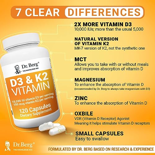Dr. Berg's Vitamin D3 K2 Supplement w/MCT Oil - Includes 10,000 IU of Vitamin D3 Dr. Berg Nutritionals buy supplements canada