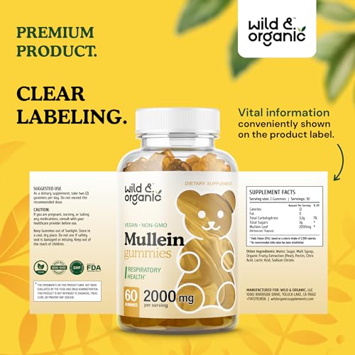Wild & Organic Mullein Gummies - Daily Dietary Supplement for Respiratory, Digestive Wild & Organic buy supplements canada