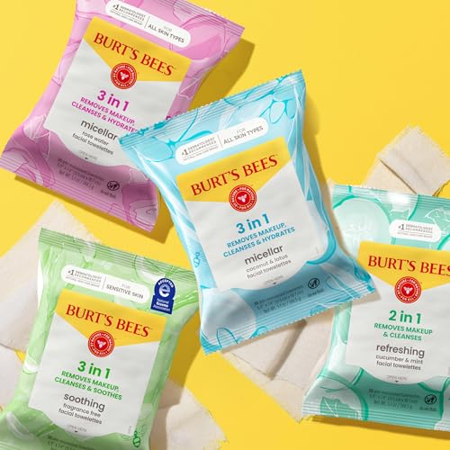 Burt’s Bees Micellar Rose Water Facial Towelettes, 100% Plant Based Cloth; 99% Natural Origin; Remove Makeup, Cleanse, Hydrate; No Oily Residue; All Skin Types; 30 Ct, Pack of 3 (Pack May Vary) Burt's Bees buy supplements canada