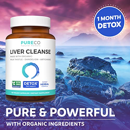 Organic Liver Cleanse Detox & Repair (Vegan, Non-GMO) Milk Thistle Extract (80% Silymarin) PURE CO buy supplements canada