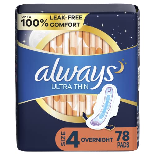 Always Ultra Thin Feminine Pads with Wings for Women, Size 4, Overnight Absorbency, Unscented Always buy supplements canada
