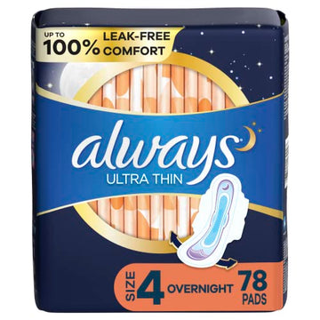 Always Ultra Thin Feminine Pads with Wings for Women, Size 4, Overnight Absorbency, Unscented Always buy supplements canada