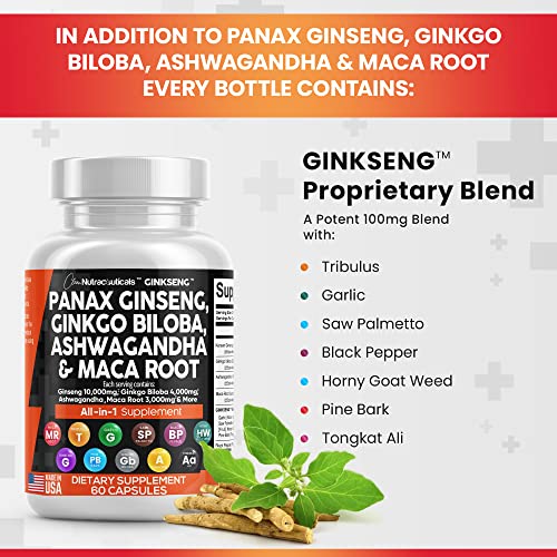 Panax Ginseng 10000mg Ginkgo Biloba 4000mg Ashwagandha Maca Root Clean Nutraceuticals buy supplements canada