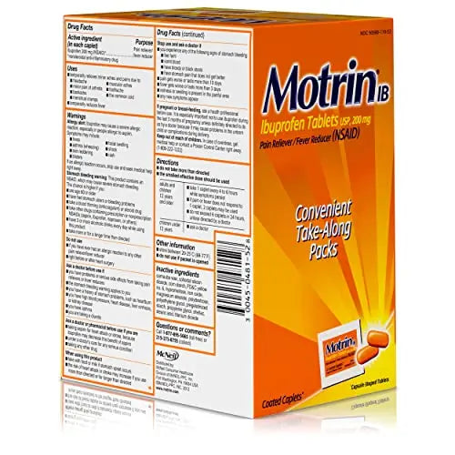 Motrin IB, Ibuprofen 200mg Tablets, NSAID Pain & Fever Reliever for Headache, Backache, Muscular Aches, Arthritis Pain Reliever, 50 Travel Packets of 2, 100 ct Motrin buy supplements canada
