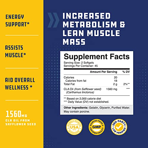 CLA Diet Weight Loss Pills - Women and Men - Pure Conjugated Linoleic Acid - Safflower Natures Craft buy supplements canada