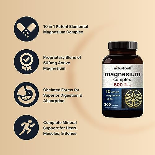 NatureBell Magnesium Complex Supplement 500mg, 300 Capsules | 10 Active Forms NatureBell buy supplements canada