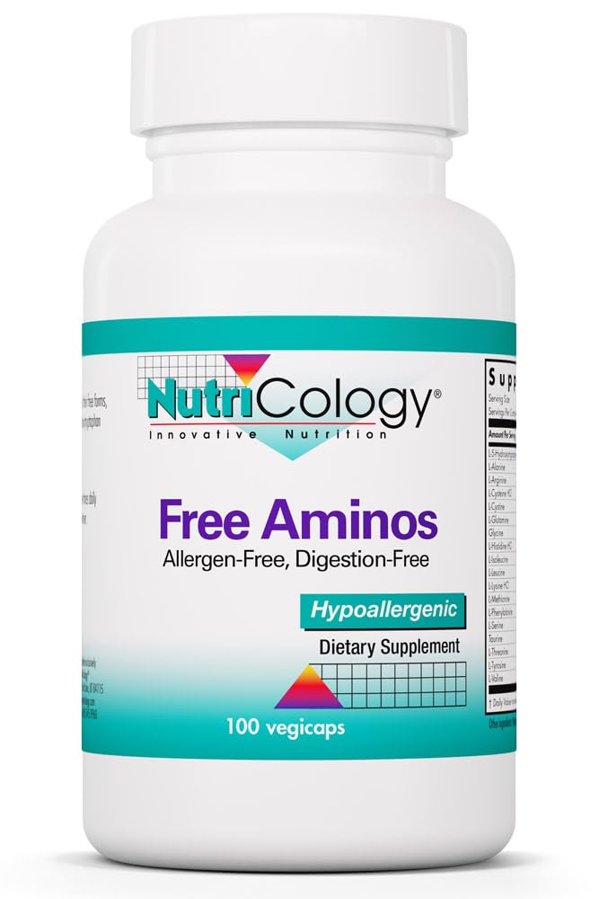 Nutricology Free Aminos Supplement - Essential Amino Acids Complex, Lean Muscle Mass Support, Vegetarian Capsules - 100 Count Allergy Research Group buy supplements canada