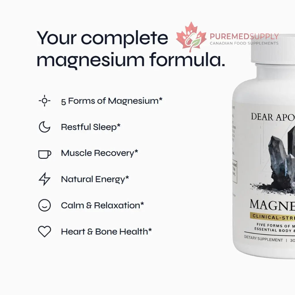 Magnesium Complex Supplement - 5 Forms Citrate Glycinate Malate Oxide Aquamin - Multi Magnesium Blend - High Absorption Chelated - Essential Mineral - Non-GMO Gluten-Free - 60 Capsules Dear Apothecary buy supplements canada