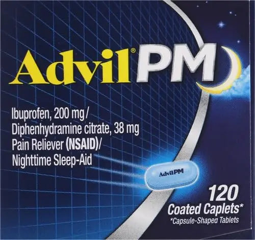 Advil PM Pain Reliever and Nighttime Sleep Aid, Pain Medicine with Ibuprofen for Pain Relief and Diphenhydramine Citrate for A Sleep Aid - 120 Coated Caplets (Pack of 2) Advil buy supplements canada