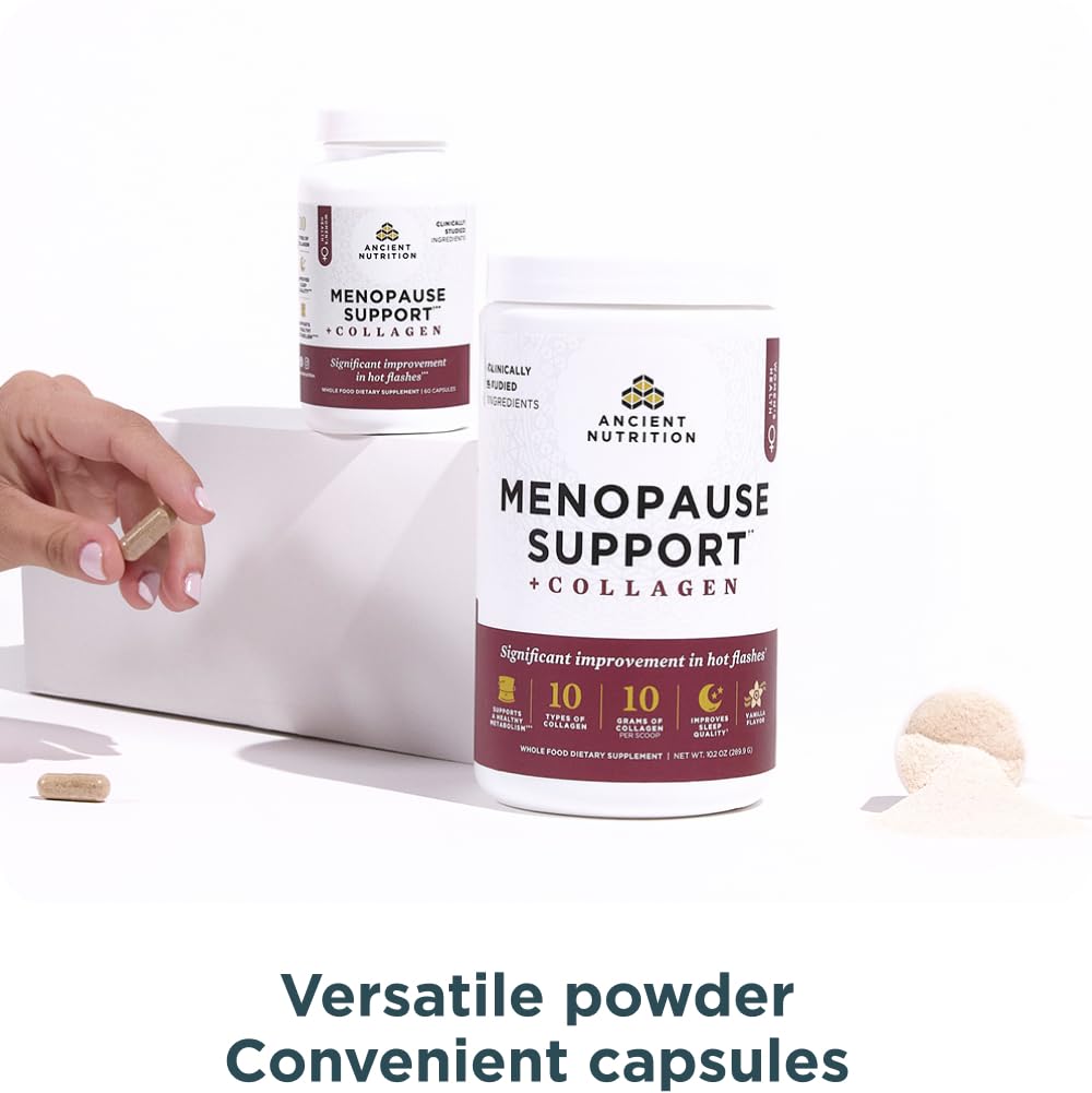 Ancient Nutrition Menopause Support + Collagen Supplement, Hydrolyzed Collagen Peptides, Key Clinically Validated Superfoods, Significant Improvement in Hot Flashes and Sleep Quality, 60 Capsules Ancient Nutrition buy supplements canada