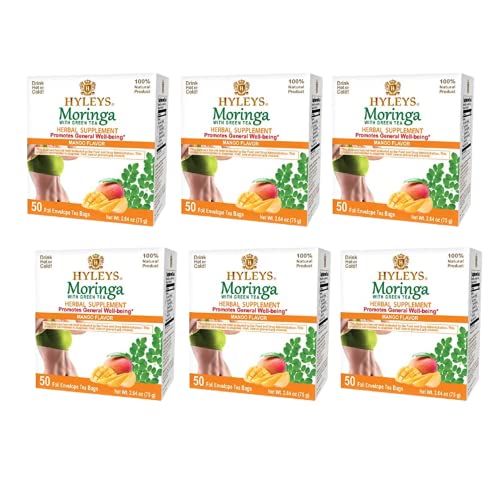 Hyleys Tea Moringa Oleifera with Mango Flavor - 50 Tea Bags (6 Pack - 300 Tea Bags total) (Miracle Tree Tea) HYLEYS buy supplements canada