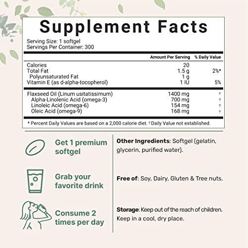 Flaxseed Oil 1400mg Softgels, 300 Counts | w/ 700mg ALA Omega 3, Cold Pressed Micro Ingredients buy supplements canada