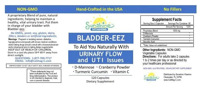 Sunshine Vitamins Bladder-EEZ | All-Natural Bladder Infection UTI Relief Support for Women with D-Mannose | Urinary Tract Infection Health with Immune System Support (1 Bottle of 120 Capsules) Sunshine Vitamins buy supplements canada