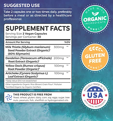 Organic Liver Cleanse Detox & Repair (Vegan, Non-GMO) Milk Thistle Extract (80% Silymarin) PURE CO buy supplements canada