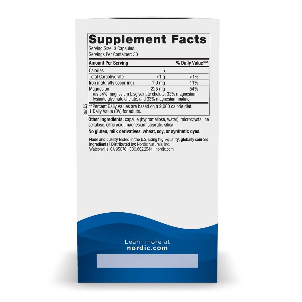 Nordic Naturals Magnesium Complex - 90 Capsules - 225 mg Magnesium, 1.9 mg Iron - Brain & Heart Health, Mood, Energy, & Muscle Relaxation - Non-GMO, Vegan - 30 Servings Nordic Naturals buy supplements canada