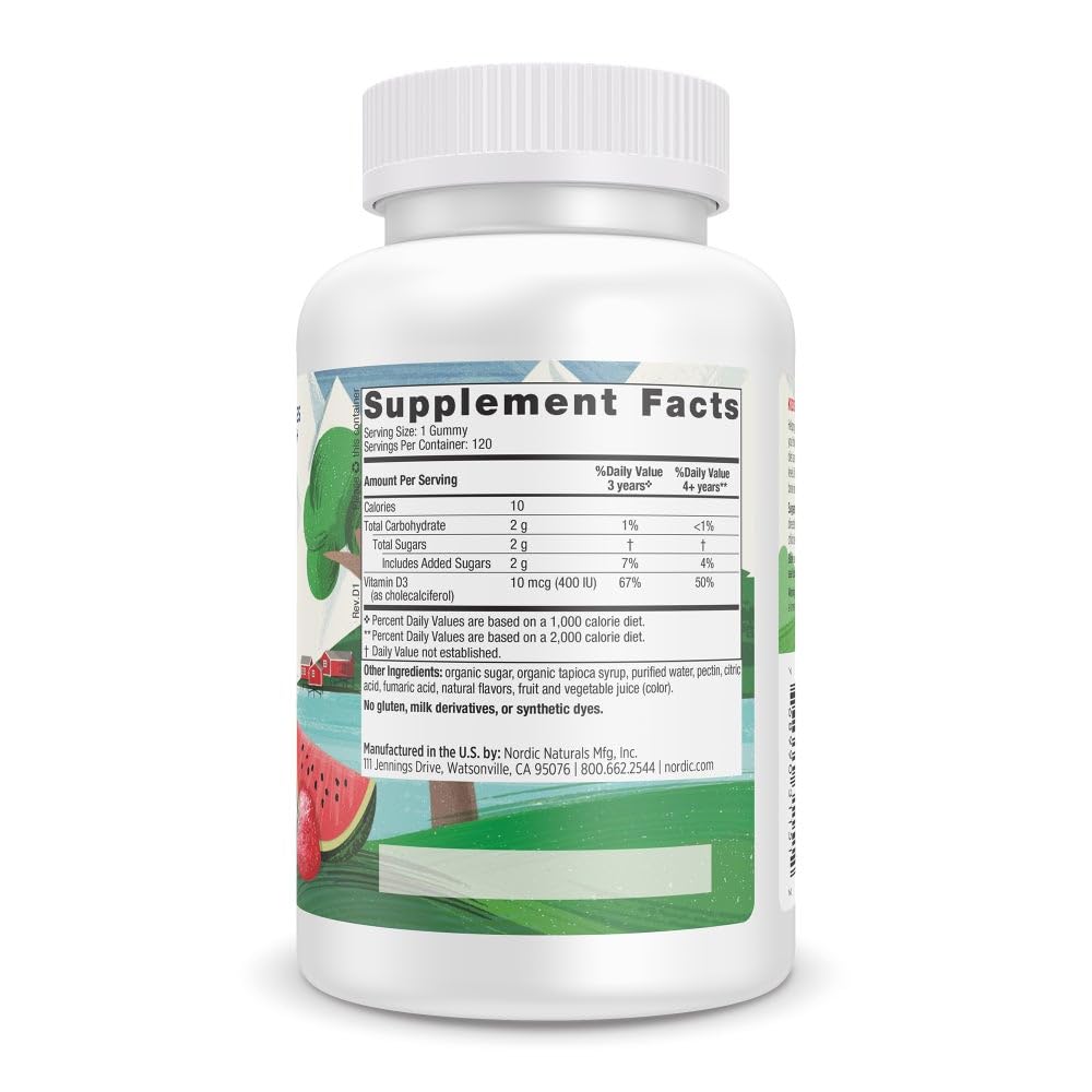Nordic Naturals Vitamin D3 Gummies Kids, Wild Watermelon Splash - 120 Gummies - 400 IU Vitamin D3 - Bone Health, Healthy Immunity - Non-GMO, Vegetarian - 120 Servings Nordic Naturals buy supplements canada