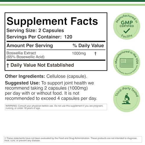 Boswellia Serrata - 240 Capsules (Max Strength 1,000mg of 65% Boswellic Acid Extract) Boswellia Extract Capsules (Joint Support Supplement for Joint Health) Third Party Tested by Double Wood Double Wood Supplements buy supplements canada