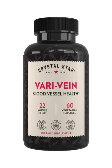 Crystal Star Vari-Vein (60 Capsules) - Herbal Circulation Support Supplement for Varicose Veins & Spider Veins Treatment - Witch Hazel, Butcher’s Broom, Hawthorn & Horse Chestnut- Non-GMO Crystal Star buy supplements canada