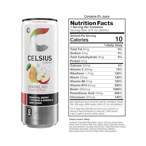 CELSIUS Sparkling Fuji Apple Pear, Functional Essential Energy Drink 12 Fl Oz (Pack of 12) CELSIUS buy supplements canada