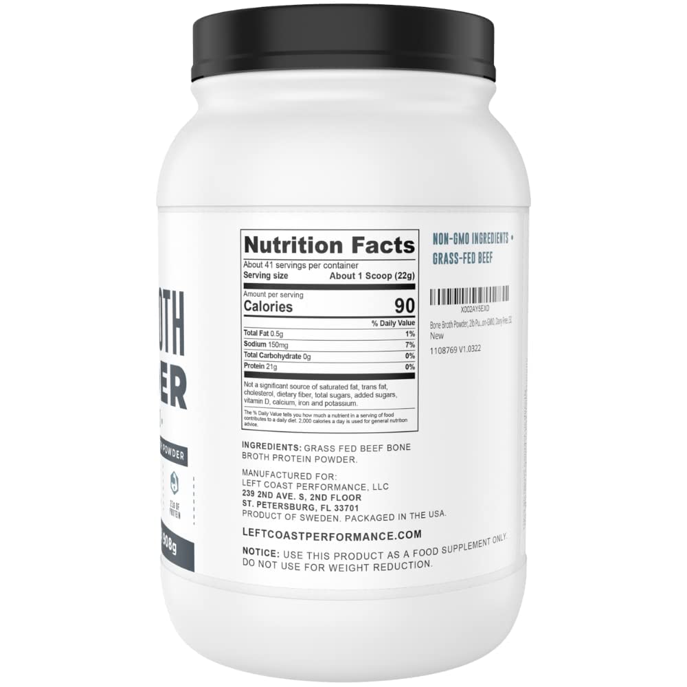 Bone Broth Protein Powder – Pure Grass-Fed Beef Bone Broth, Unflavored with Natural Collagen, Glucosamine & Gelatin – Paleo & Keto-Friendly, Non-GMO, Dairy-Free for Gut Health & Joint Support 32oz Left Coast Performance buy supplements canada