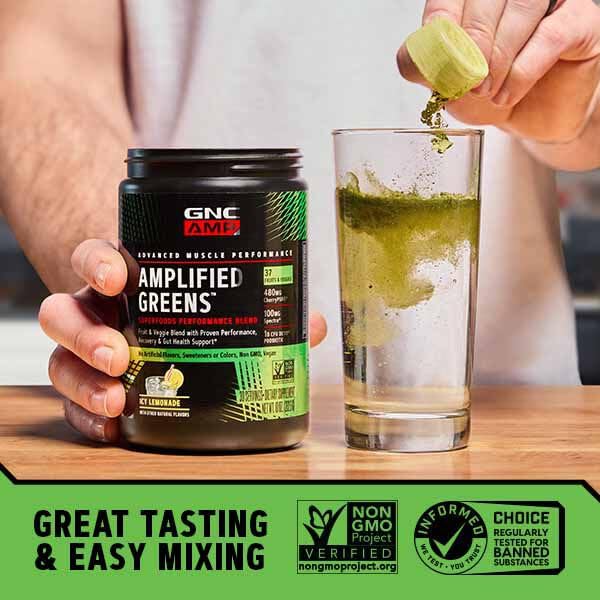 GNC AMP Amplified Greens Superfoods Performance Blend - Vegan Athlete Superfood Drink - Blueberry Pomegranate - 9.9 Oz (30 Servings) GNC buy supplements canada