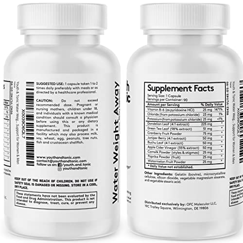 Youth & Tonic Natural Water Pills (90 Count) for Swelling Belly Bloating Youth & Tonic buy supplements canada