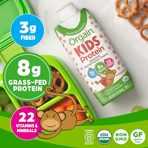 Orgain Organic Kids Nutritional Protein Shake, Strawberry - Kids Snacks with 8g Dairy Orgain buy supplements canada