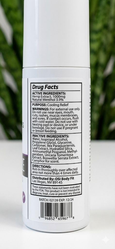 OBF Botanicals Hemp Roll On 3 Oz Instant Effect Topical Pain Relief Hemp Extract and Menthol Concentrated Roll On for Aching Muscles, Joint Relief, Ligaments - 1000mg OBF Botanicals buy supplements canada