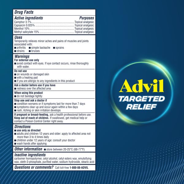 Advil Targeted Relief Pain Relieving Cream with Massage Applicator, Up to 8 Hours of Powerful Relief of Minor Arthritis Pain, Joint Pain, Lower Back Pain and Muscle Pain, 2.5 oz Advil buy supplements canada