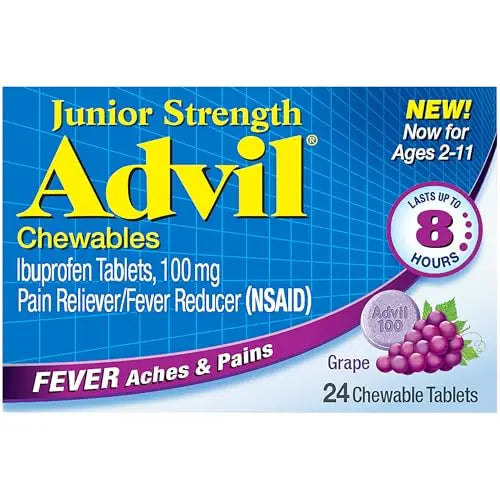 Advil Junior Strength Chewable Ibuprofen Pain Reliever and Fever Reducer, Children's Ibuprofen for Pain Relief, Grape - 24 Tablets (Pack of 3) Advil buy supplements canada