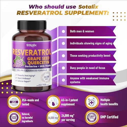 Resveratrol 24,000mg with Grape Seed + Quercetin Berberine + Milk Thistle Powerful Anti SOTALIX SUPPLEMENT buy supplements canada